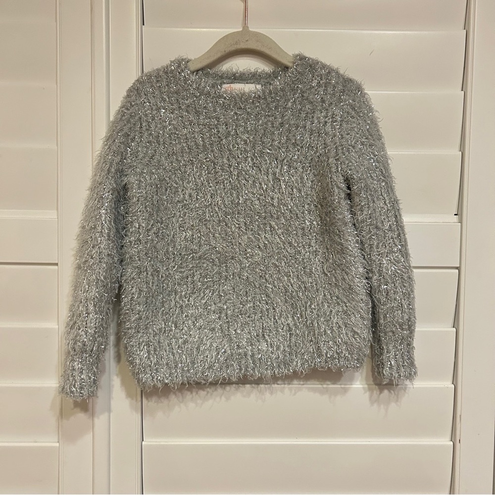 Gianni Bini Girls Metallic Fuzzy Sweater Silver Grey Size 3T